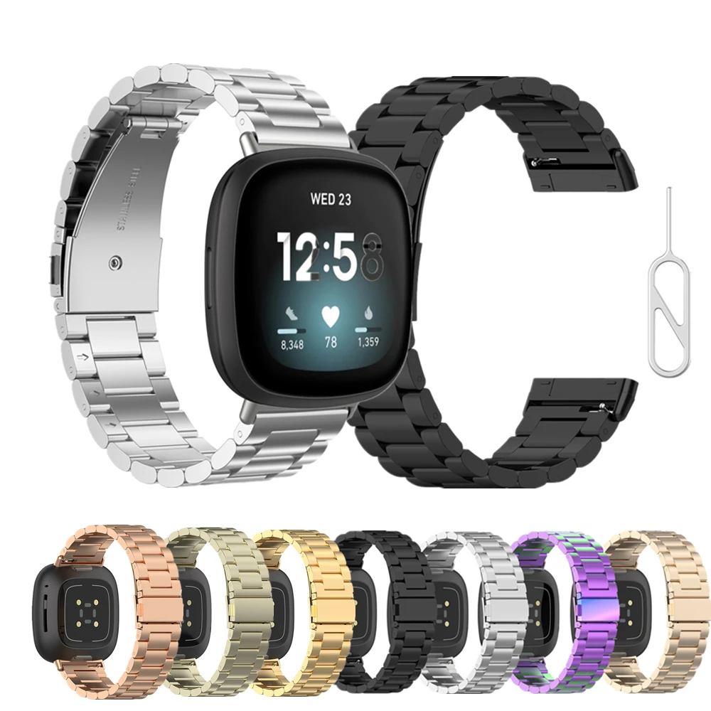 

Металлический ремешок для часов Fitbit Versa 3 / Sense браслет с тремя бусинами браслет из нержавеющей стали для Fitbit Sense Versa3 ремешок для часов