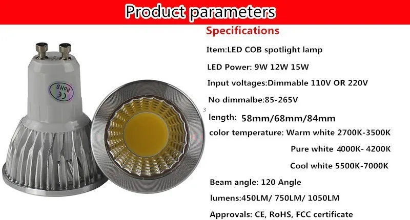 1X светодиодный свет, 9 Вт, 12 Вт, 15 Вт COB MR16 GU10 E27 E14 светодиодный dimmenбыл Sportlight лампы высокой Мощность лампа MR16 12 V E27 GU10 AC 110 V 220 V
