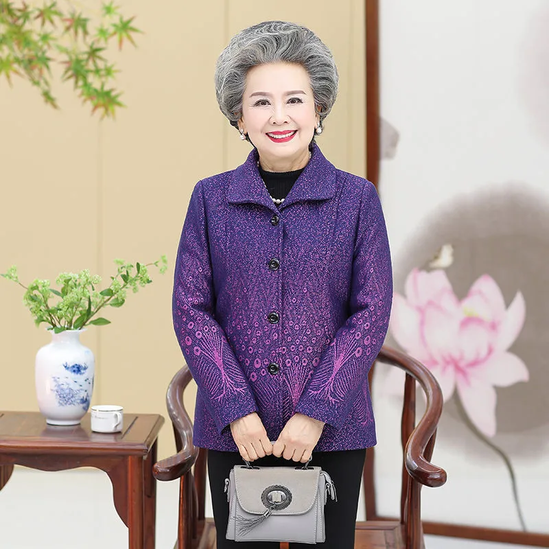 Elderly Women Spring Autumn Jacket 2021Middle-aged Mother Woolen Coat Grandmother Short Wool Outerwear Femme Plus Size 4XL 2074 | Женская