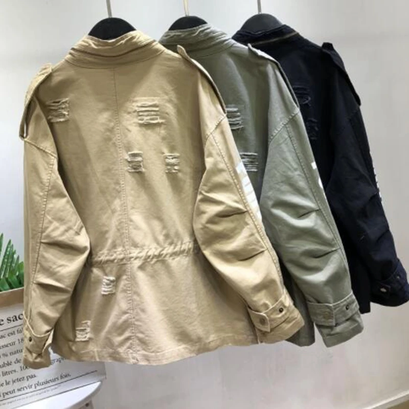 Женская ветровка 2019 весна и осень новинка британский стиль воротник стойка