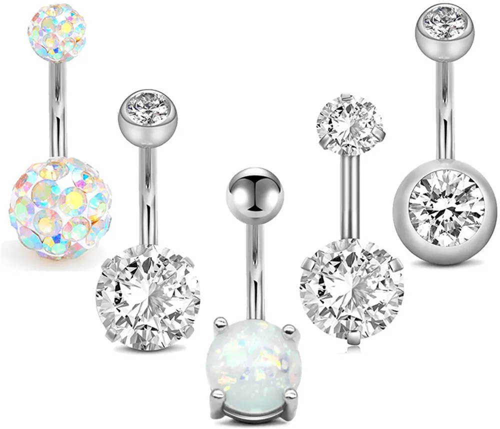 Кольца для пупка из хирургической стали с фианитом 14 г 5 шт.|Украшения тела| |