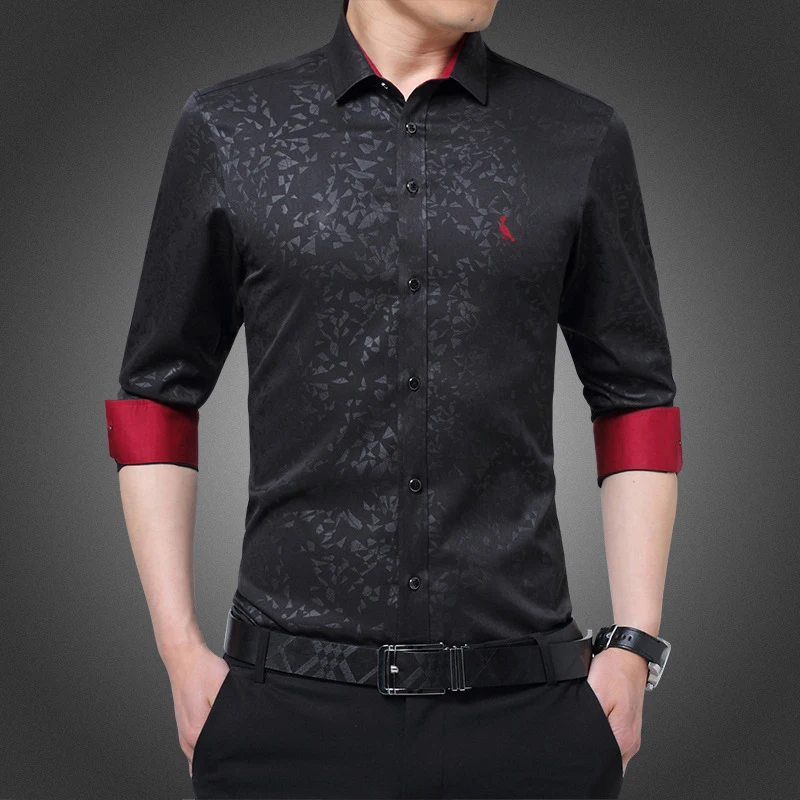 2021 Reserved shirt new men's shirt casual social slim printed dark texture embroidered brand blouse dropshopping