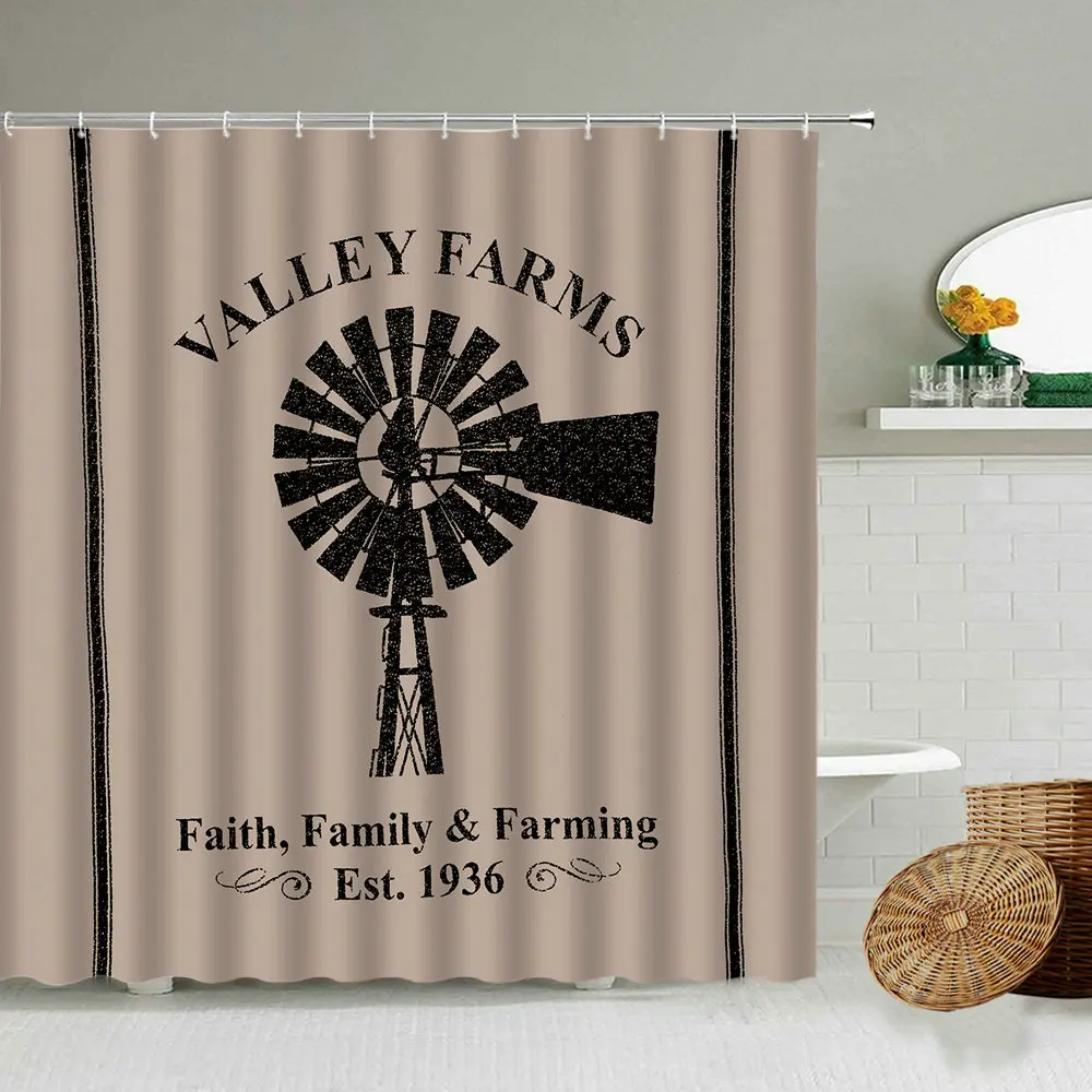 

Farmhouse Shower Curtain Western Retro Farm Animal Cow Pattern Bathroom Wall Decoration With Hook Waterproof Polyester Screen