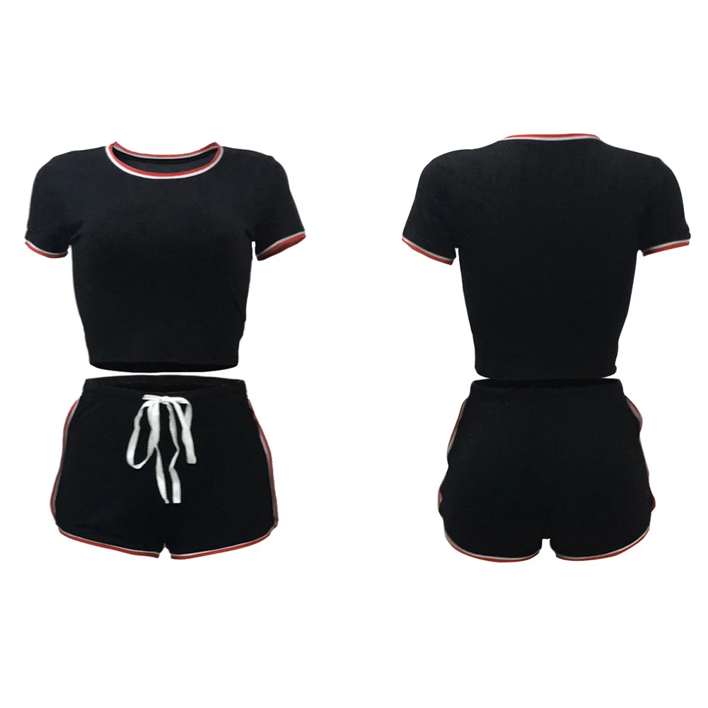 Two Piece/Set Workout Clothes For Women Yoga Set Sports Splicing Short Sleeve T-shirt Top Shorts Fitness |
