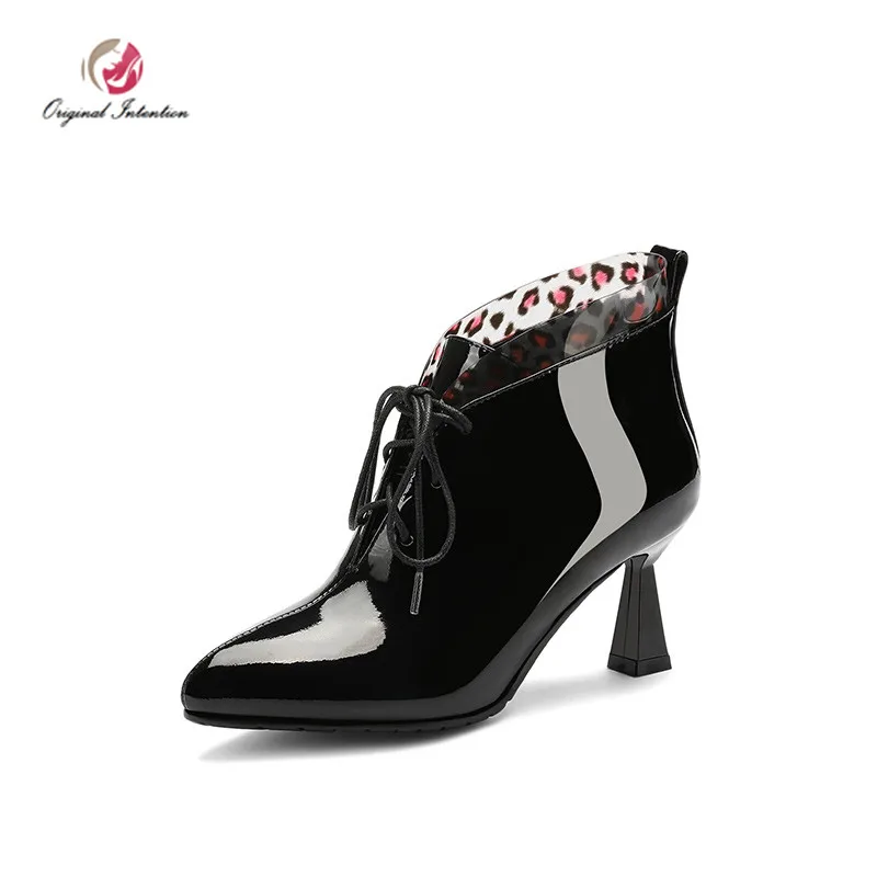 

Original Intention Nice Women Ankle Boots Comfortable Pointed Toe Spike Heels Boots High-quality Shoes Woman Plus Size 3-13