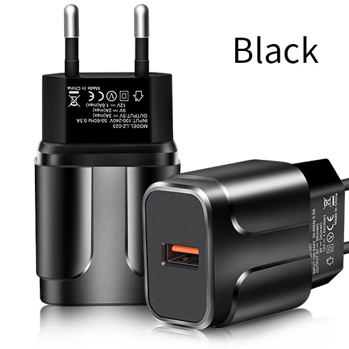 Быстрая зарядка 3,0 18 Вт USB зарядное устройство YKZ QC3.0 4,0 быстрое зарядное устройство ЕС вилка портативный мобильный телефон настенное зарядное устройство для iPhone Xiaomi samsung - Тип штекера: Black EU