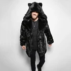 1,2 кг! Уличное длинное пальто из искусственного меха, Мужская Зимняя Толстая теплая куртка с капюшоном и ушками, Мужская плюшевая парка с длинным рукавом, мода 2020