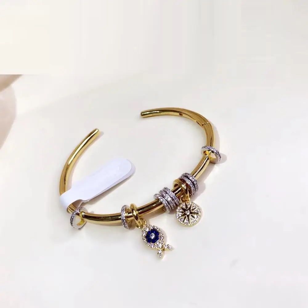 Желтое Золото счастливые Рыбы манжеты браслеты голубые глаза компас крест кулон