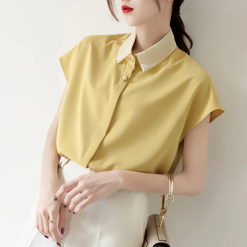 Женская шифоновая рубашка элегантная приталенная контрастных цветов с сетчатым