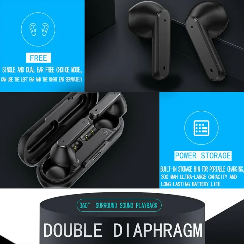 

New Bluetooth Earphones Wireless Headphones with Microphone Sports Stereo TWS Noise Headset Earbuds