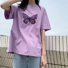Футболка женская оверсайз в стиле Харадзюку, винтажная рубашка в готическом стиле, в стиле панк, корейский стиль, фиолетовая