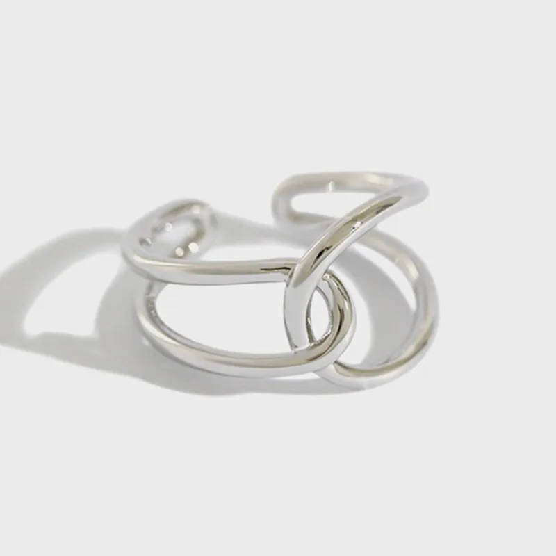 Кольцо женское Двухслойное из серебра 925 пробы с линиями Креста | Украшения и