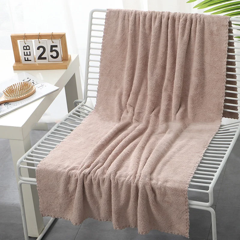 

70x140cm Coral Velvet Fiber Bath Towel Adult Quick-drying Soft Absorbent Solid Color Household Bathroom Towel
