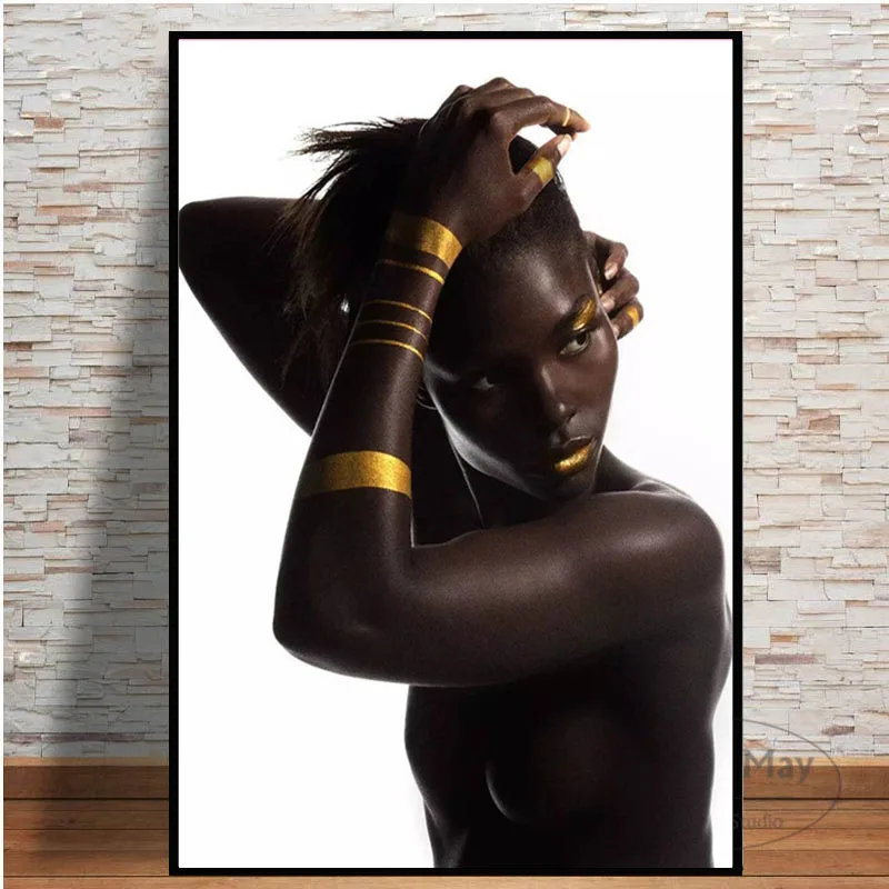Черные золотые африканские обнаженные женские скандинавские картины маслом на