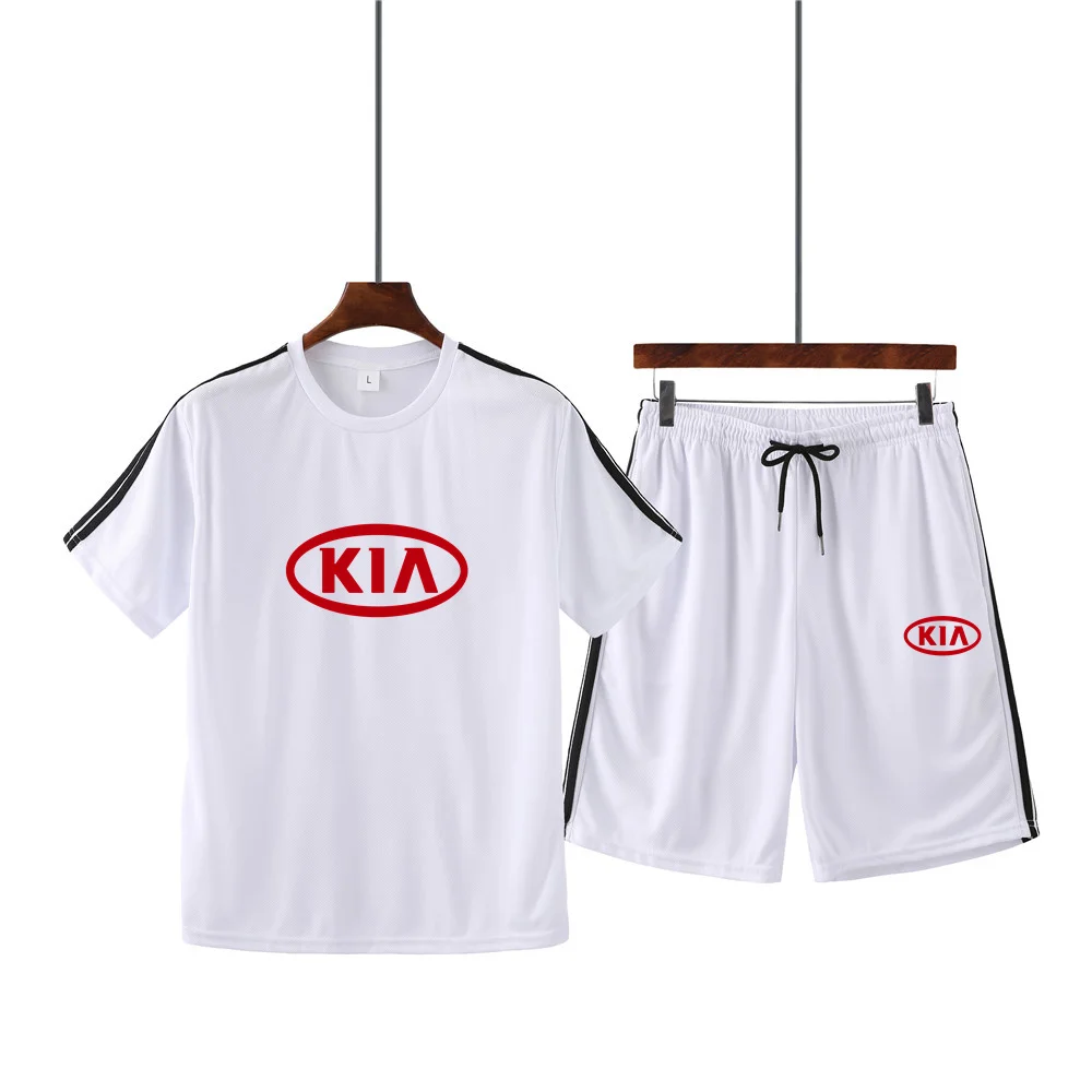

Мужской летний костюм для бега с принтом KIA MA19, короткий рукав и повседневные шорты с круглым вырезом