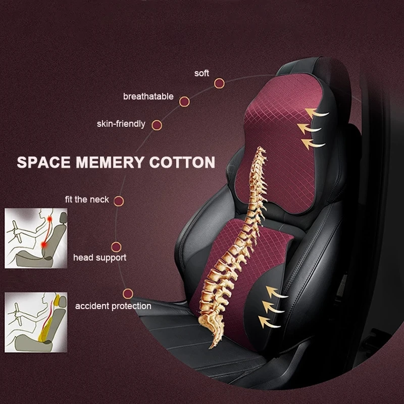 

PU Leather Car Neck Pillow 3D Memory Foam Headrest Car Seat Neck Pillow Waist Back Rest Lumbar Cushion Support Car Accessories