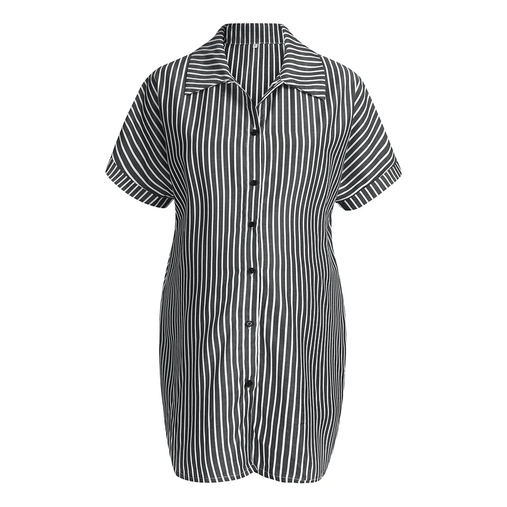 Женская полосатая блузка с коротким рукавом и отложным воротником Повседневная