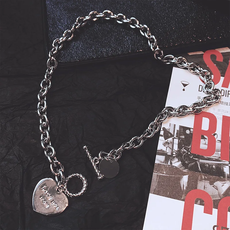 

Punk wind collarbone chain thick chain love letter necklace net red street fashion bungee choker necklace neck chain