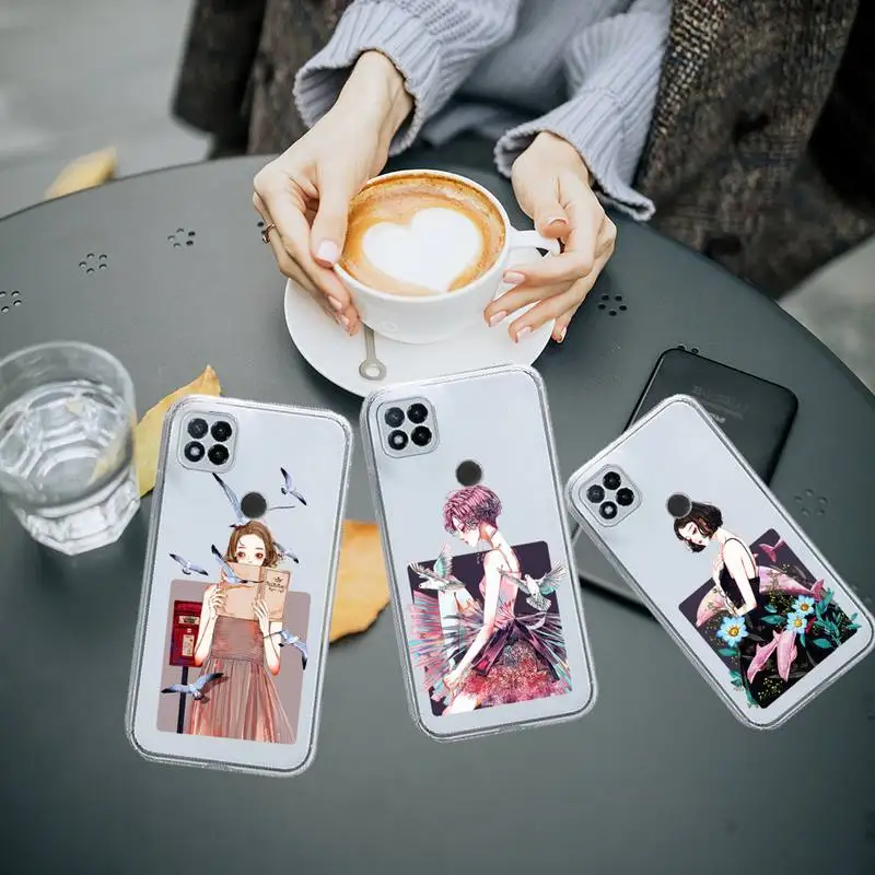

Beautiful girl flowers pattern Phone Case Transparent for Xiaomi redmi note 8 9 10 11 t lite pro ultra mix 4 K40