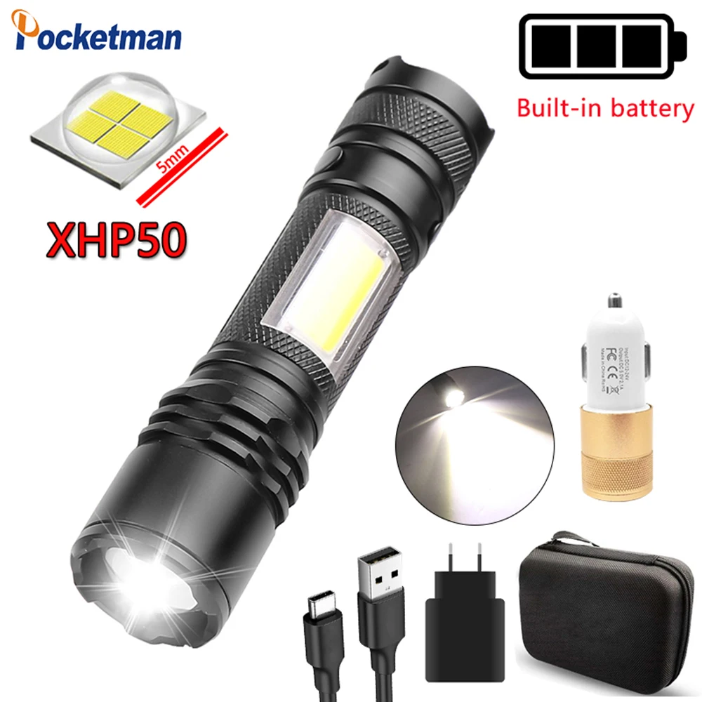 Светодиодный фонарик XHP50 с COB матрицей Аккумуляторный USB светильник рь со