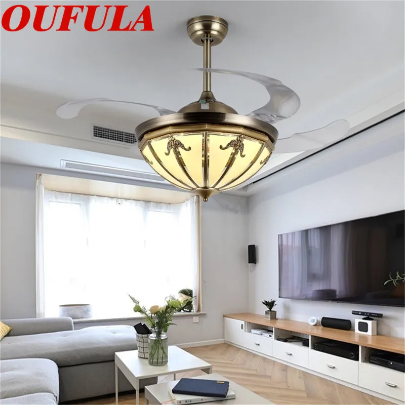 

AOSONG Copper Ceiling Fan Lights With Invisible Fan Blade Remote Control Contemporary Home Creative Decoration Fan Lighting