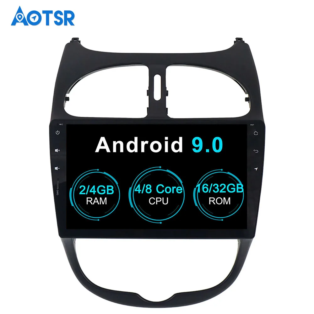 Автомобильный DVD плеер AOTSR Android 9 0 GPS ГЛОНАСС навигация мультимедиа для Peugeot 206 2000 2016