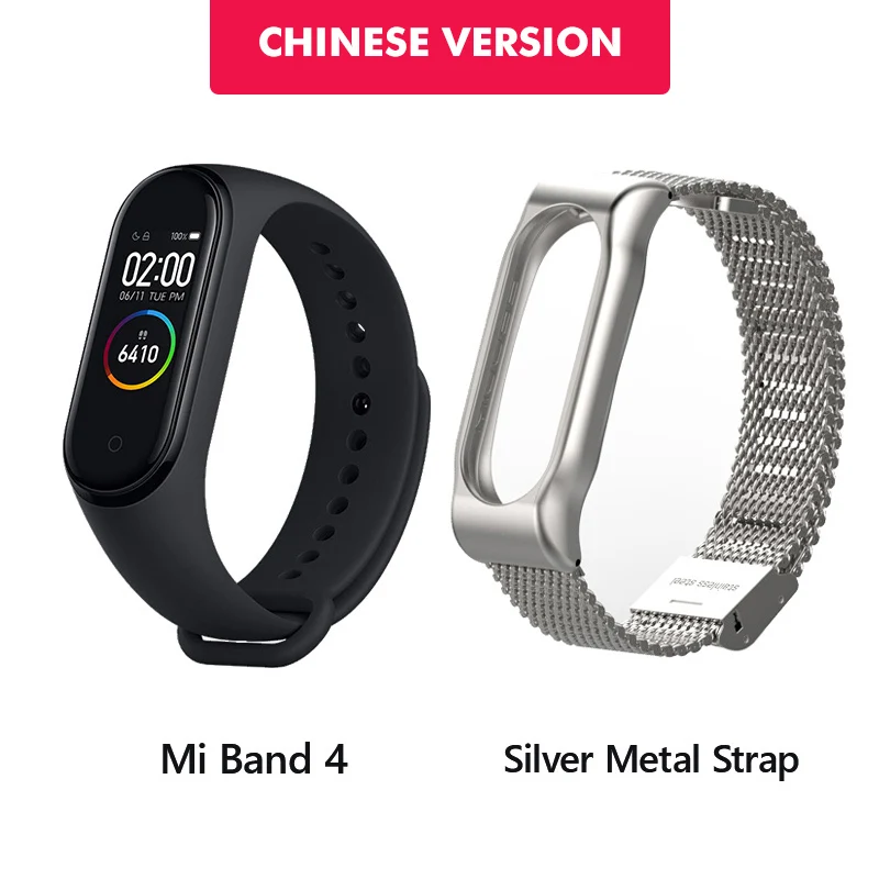 CN n Silver metal Из России Xiaomi Mi Band 4 фитнес браслет 0,95 дюймов AMOLED 120X240 полноцветный экран Bluetooth 5,0 браслет 50 м Водонепроницаемый - Цвет: CN n Silver metal