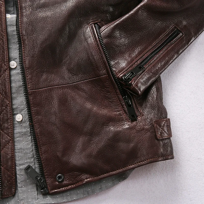 Мужская приталенная куртка из натуральной кожи B2 мотоциклетная с воротником