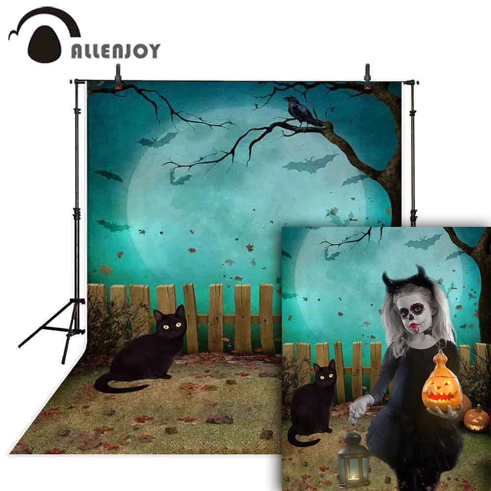 Allenjoy фон для фотографий Хэллоуин Черный Кот дерево Тыква Фотофон студийной