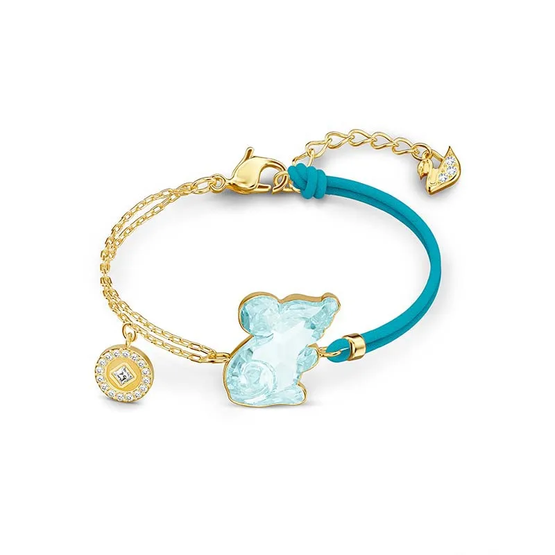 Brand 1:1 Zodiac Blue Crystal Ruyi Rat Pendant Bracelet Delicate and Elegant Lady Silver Jewelry