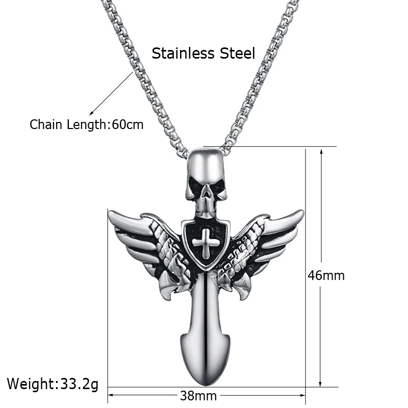 Мужское винтажное ожерелье Valily из нержавеющей стали в стиле панк с ангельскими