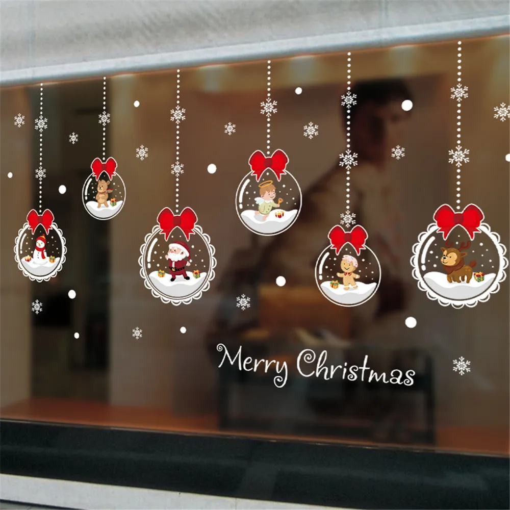 Merry Christmas домашняя Наклейка на стену комнаты Фреска Декор наклейка съемный Санта Клаус Снежинка шар печать наклейки на окна F911