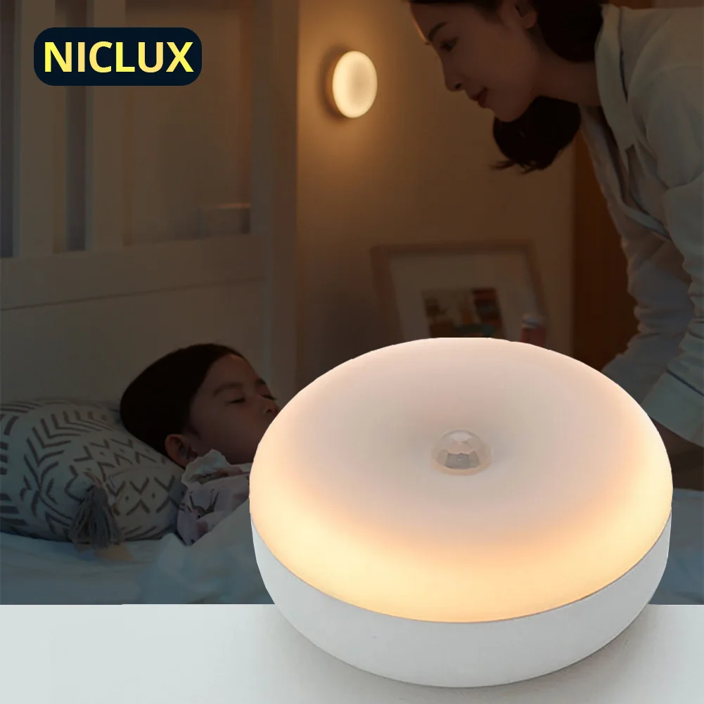 

NICLUX LED Night Light Bedside Lamp Infrared PIR Motion Sensor Light Bedroom Night Lights Lampara Wall Lamp Children's Lighting