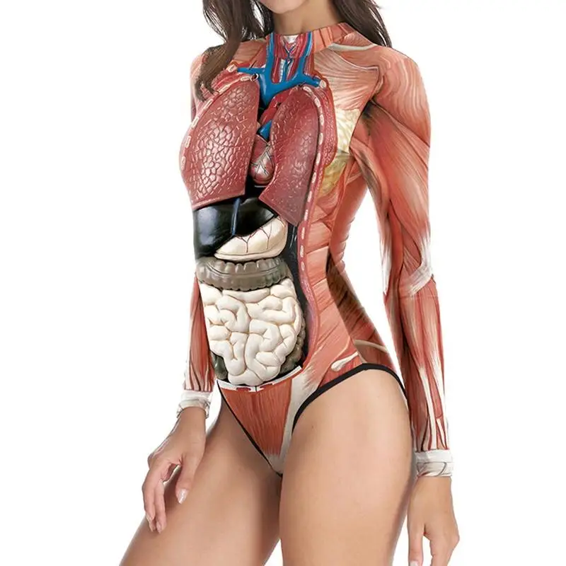 Женская одежда Цельный купальник на Хэллоуин косплей костюм 3D принт орган
