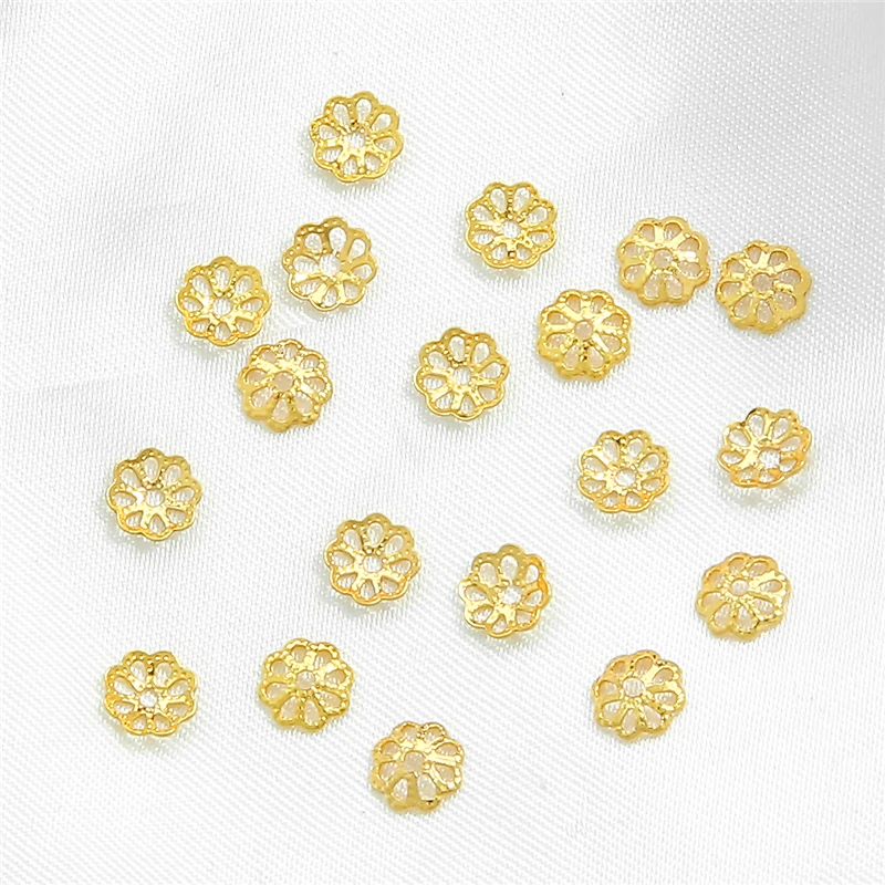 

6/8mm 18K Gold Plated Brass Copper Beads Cap Lotus Flower Cap Beads End Caps For DIY Fashion Jewelry Making Accessories Findings