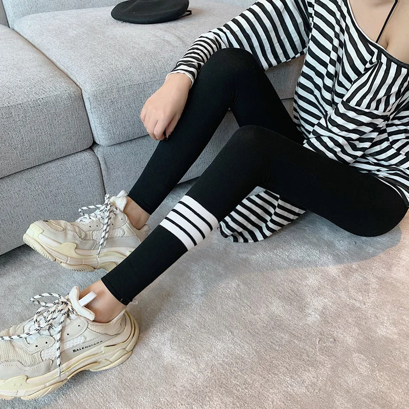 Осенние черные маленькие 150 см вязаные леггинсы Женская верхняя одежда на весну и