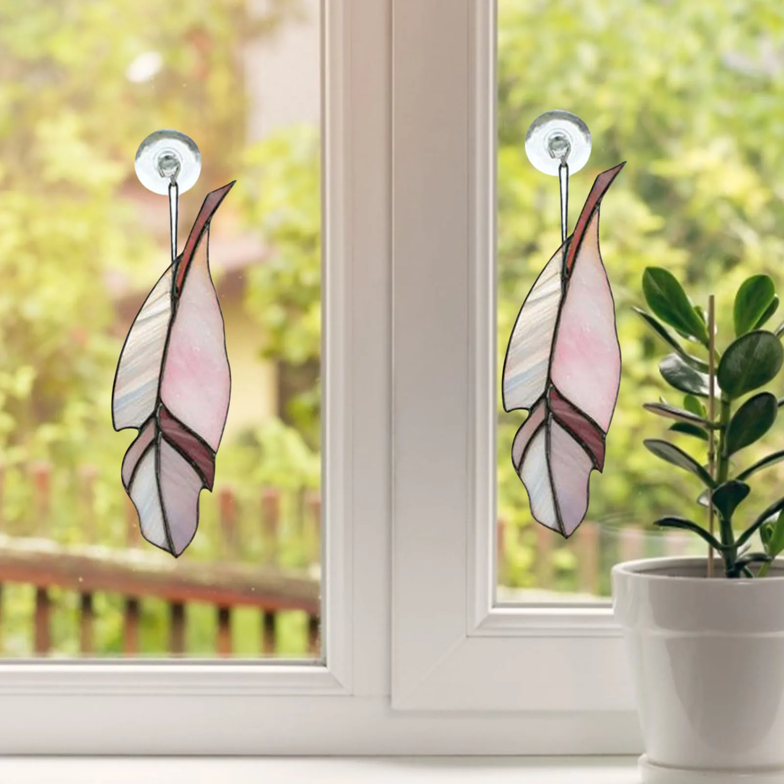 

6Pcs/set Colorful Feather Pendant Wall Window Hanging Alloy Ornament With Transparent Suction Cup Home Garden Decoation