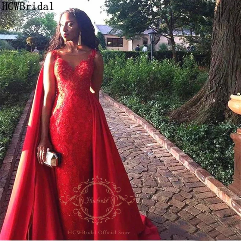 

New Design 2020 Red Mermaid Long Evening Dress Exquisite Lace Formal Dresses Arabic Robe De Soiree Customize Vestido De Festa