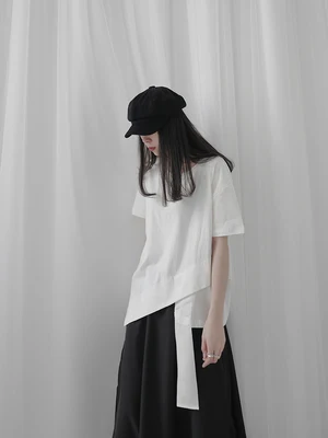 Женская Асимметричная футболка большого размера с белой лентой новая модная