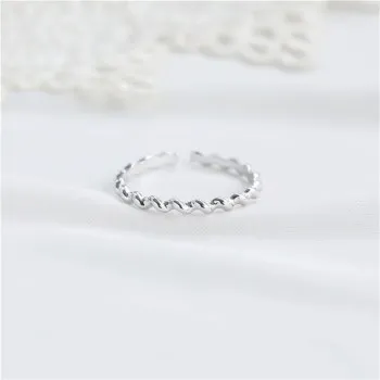 

S925 Sterling Silver Twist Fine Ring Korean Fashion Art Minimalist Wave Pattern Open Ring JZ094B27