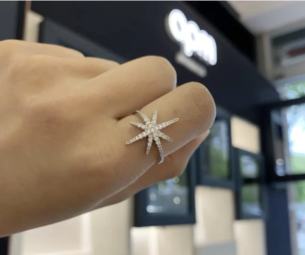 ring Оригинальные звезды 925 пробы Серебряное кольцо на палец Роскошные pave 5a cz обручальные кольца для женщин Коктейль прекрасный подарок для девушек Размер 5-10 - Цвет камня: ring