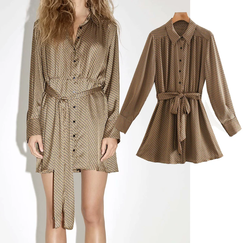 Женское мини-платье с геометрическим принтом ZA платье отложным воротником и