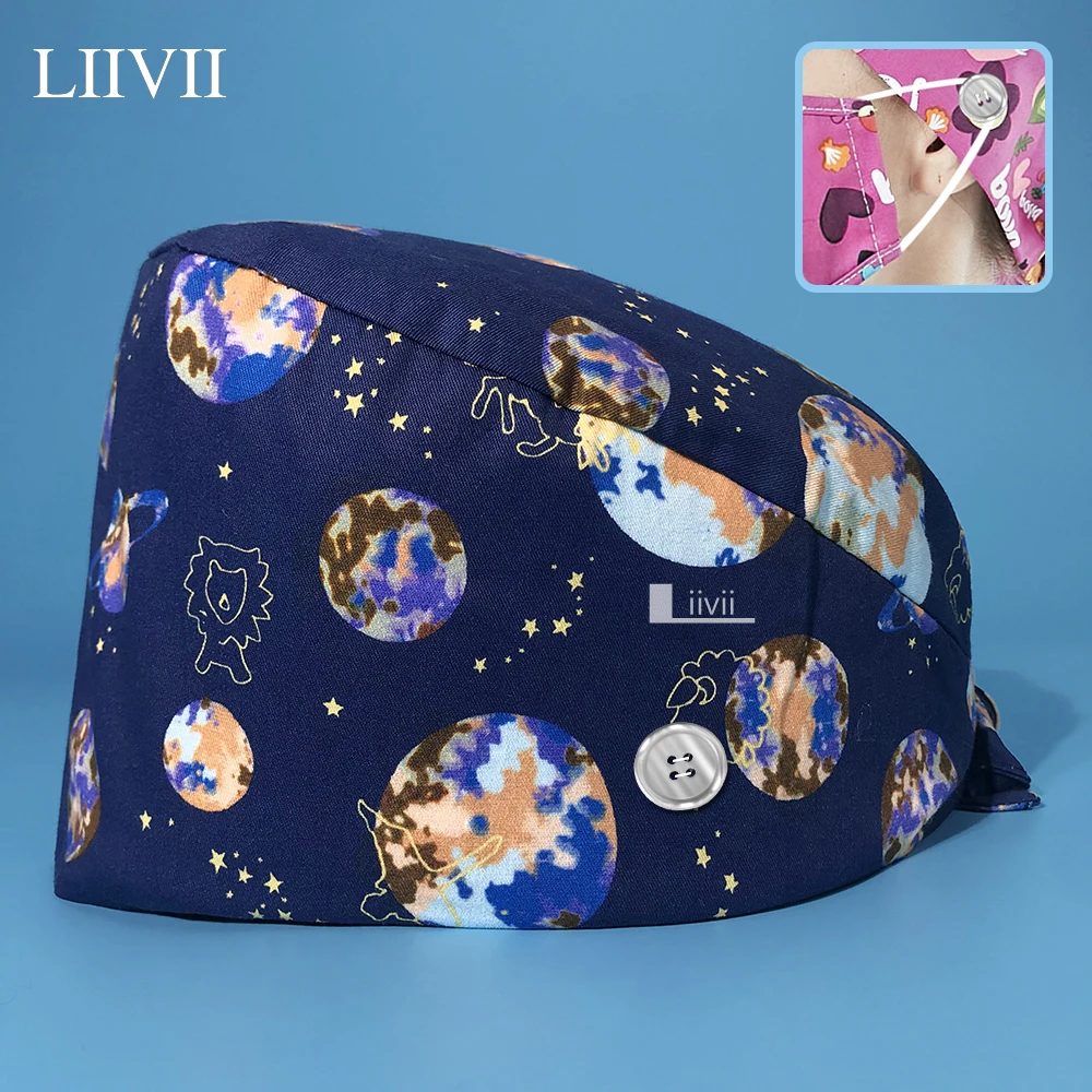 

Оптовые цены, бриллиантовая Хлопковая шапочка унисекс с мультяшным принтом, хирургическая шапочка для врачей и больниц, шапочка для лабора...