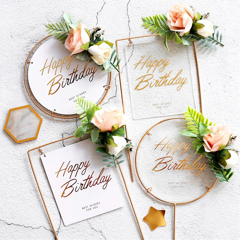 Акриловый Топпер для торта с днем рождения искусственные цветы коллекция тортов