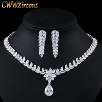 cwwzircons luxury bridal costume jewelry big tear drop zirconia necklace and earrings set for women wedding decoration t161