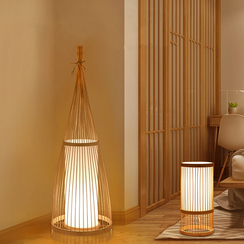 

Japanese Rattan Floor Lamp Design Lampshade Lights For Standing Cheap Living Room Lamps Deco Stand Lighting Bedroom Loft Light