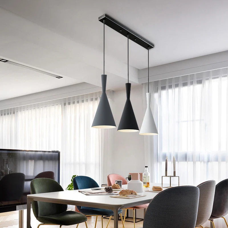 Черный современный минималистичный подвесной светильник E27 для столовой бара