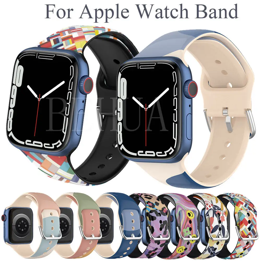 

Silicone Strap For Apple Watch Band 7 6 5 4 3 2 1 41MM 45MM 42MM 38MM Watchbands Bracelet For Iwatch Series 7 6 5 4 3 40mm 44mm