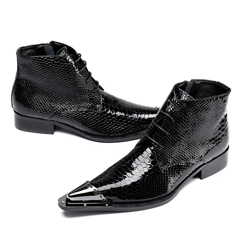 

Autumn and winter new patent leather boots Chelsea men's boots pointed sleeve men's boots bright leather Fashionable Boots