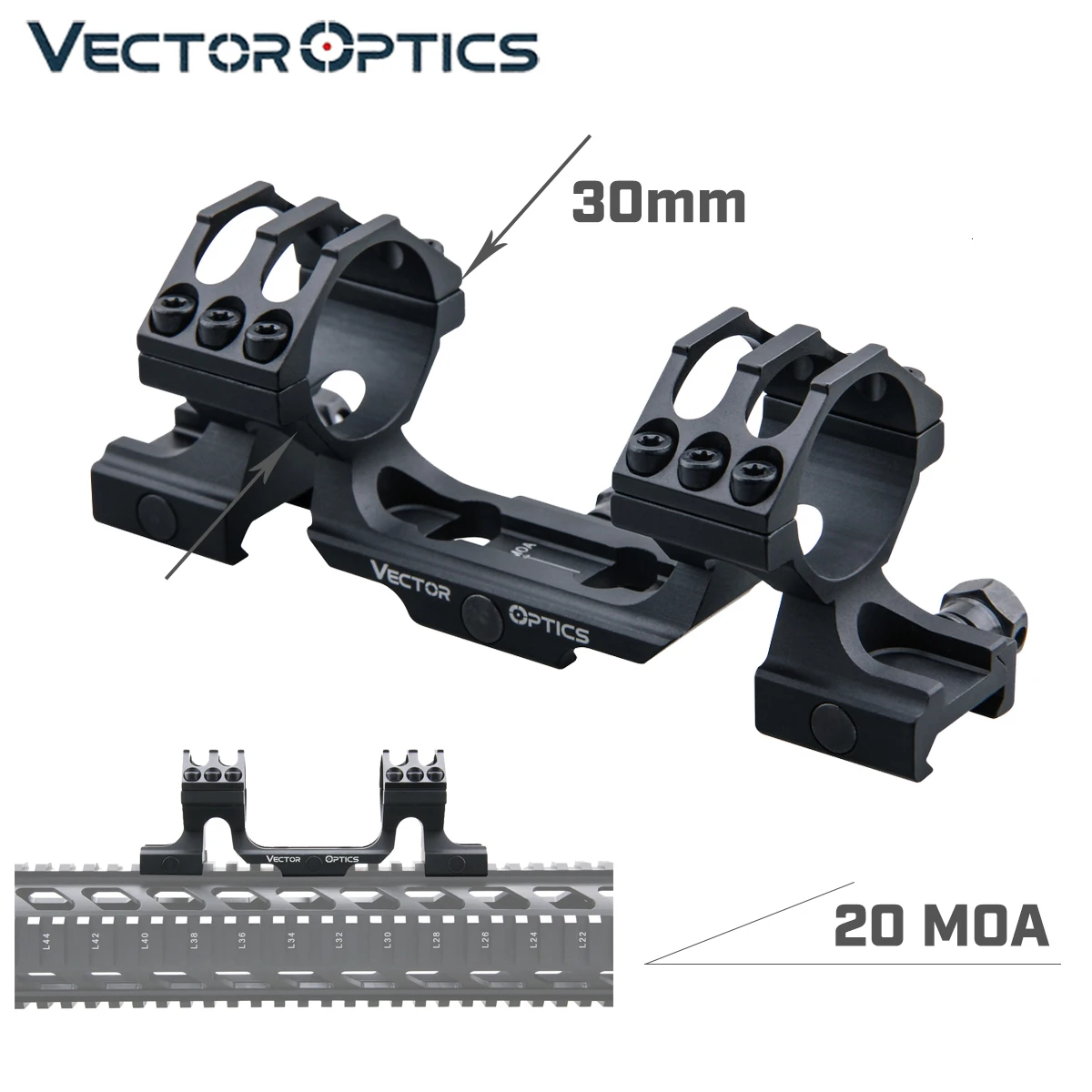 

Vector Optics 20 MOA One Piece Extended Scope Ring Mount Picatinny Rail Fit 30mm Riflescope Long Range Shooting Air Rifle Airgun